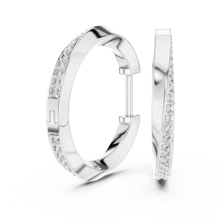 Pair Shot: Round Diamond Hoop Earrings with Pave Setting in 14k White Gold - Lab Grown - Driona Jewels