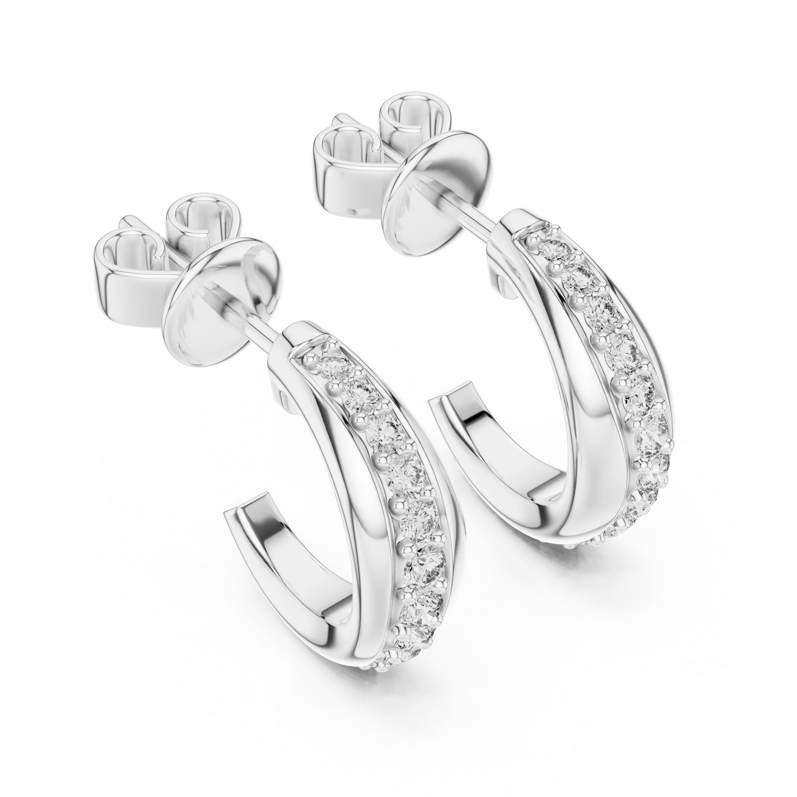 Pair-shot: Round Diamond Hoop Earrings with Pave Setting in 14k White Gold - Lab Grown - Driona Jewels