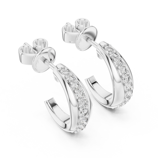 Pair-shot: Round Diamond Hoop Earrings with Pave Setting in 14k White Gold - Lab Grown - Driona Jewels