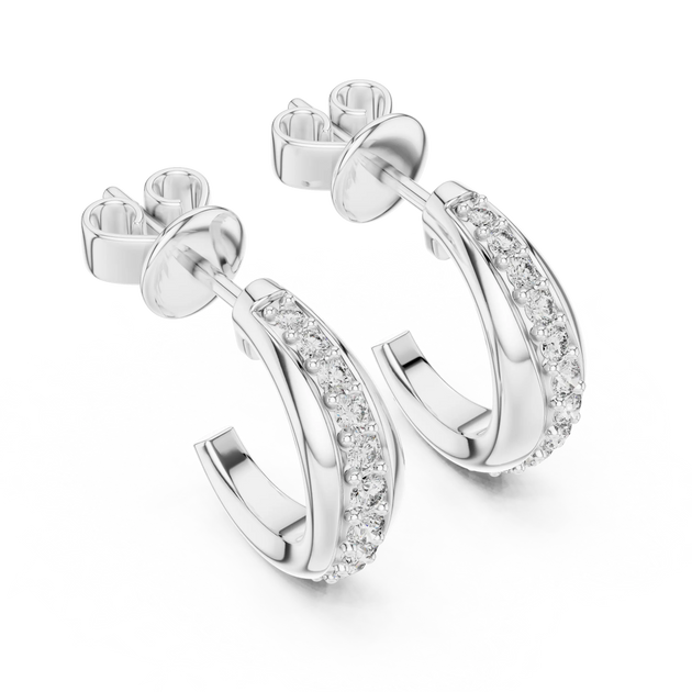 Pair-shot: Round Diamond Hoop Earrings with Pave Setting in 14k White Gold - Lab Grown - Driona Jewels
