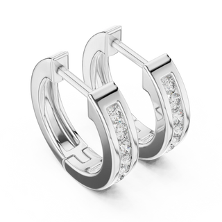 Pair Shot: Round Diamond Hoop Earrings with Pave Setting in 14k White Gold - Lab Grown - Driona Jewels