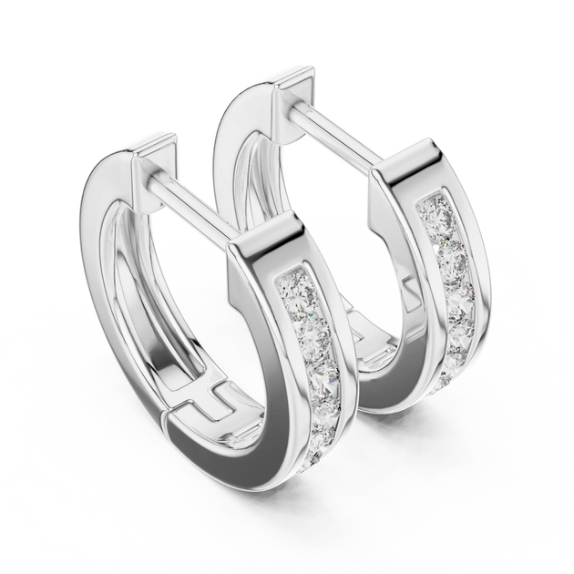 Pair Shot: Round Diamond Hoop Earrings with Pave Setting in 14k White Gold - Lab Grown - Driona Jewels