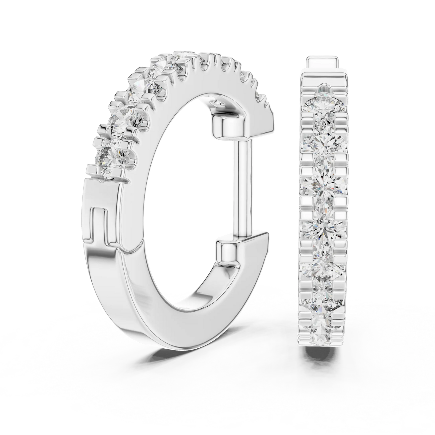 Pair Shot: Round Diamond Hoop Earrings with Pave Setting in 14k White Gold - Lab Grown - Driona Jewels