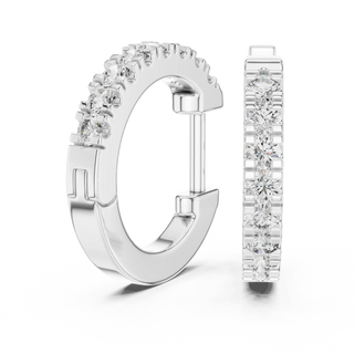 Pair Shot: Round Diamond Hoop Earrings with Pave Setting in 14k White Gold - Lab Grown - Driona Jewels