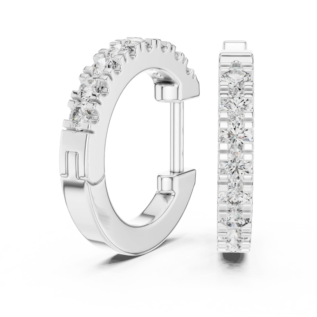 Pair Shot: Round Diamond Hoop Earrings with Pave Setting in 14k White Gold - Lab Grown - Driona Jewels