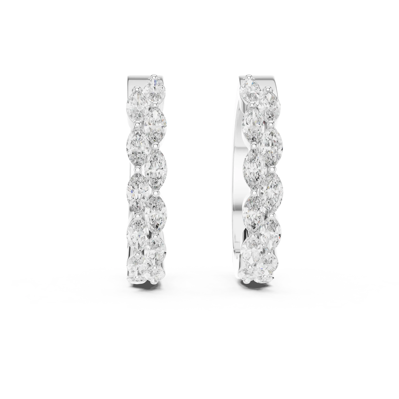 Pair-Shot: Round Diamond Hoop Earrings with Pave Setting in 14k White Gold - Lab Grown - Driona Jewels