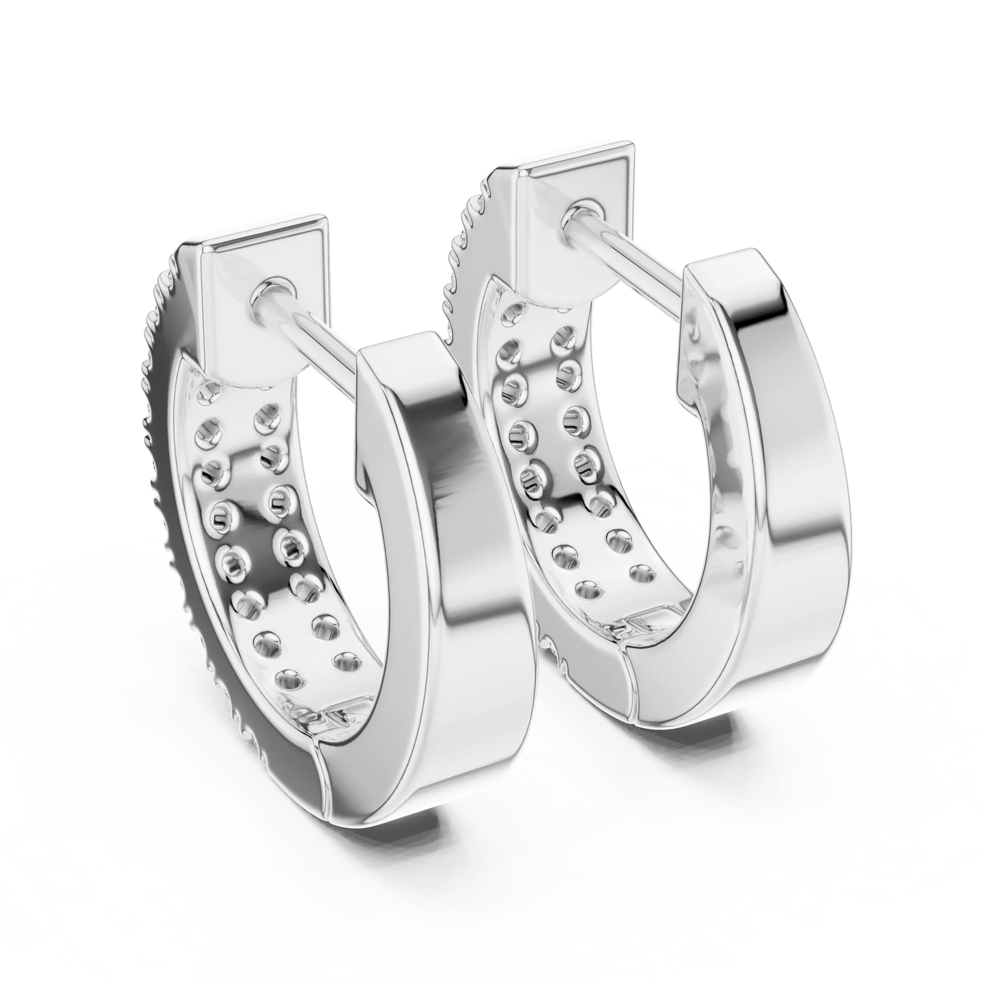 Pair-Shot: Round Diamond Hoop Earrings with Pave Setting in 14k White Gold - Lab Grown - Driona Jewels