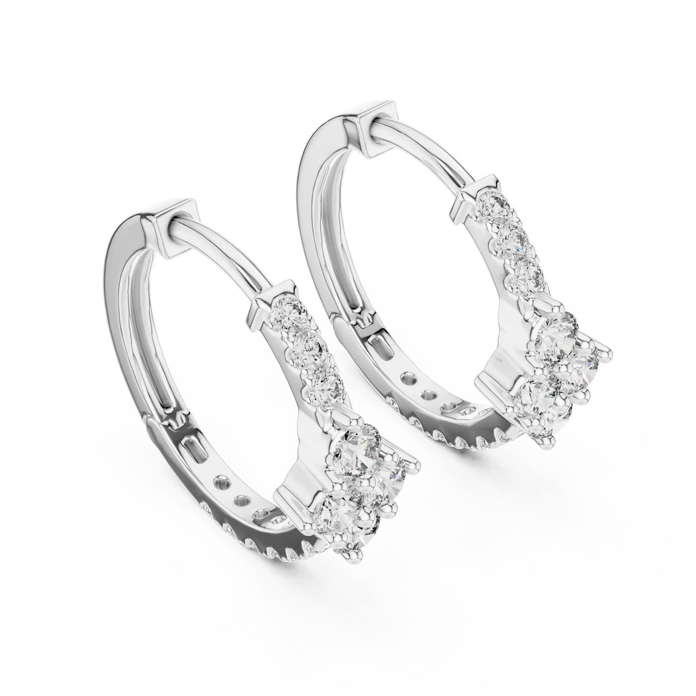 Pair-shot: Round Diamond Hoop Earrings with Pave Setting in 14k White Gold - Lab Grown - Driona Jewels