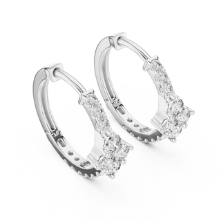 Pair-shot: Round Diamond Hoop Earrings with Pave Setting in 14k White Gold - Lab Grown - Driona Jewels