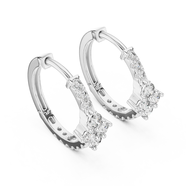 Pair-shot: Round Diamond Hoop Earrings with Pave Setting in 14k White Gold - Lab Grown - Driona Jewels