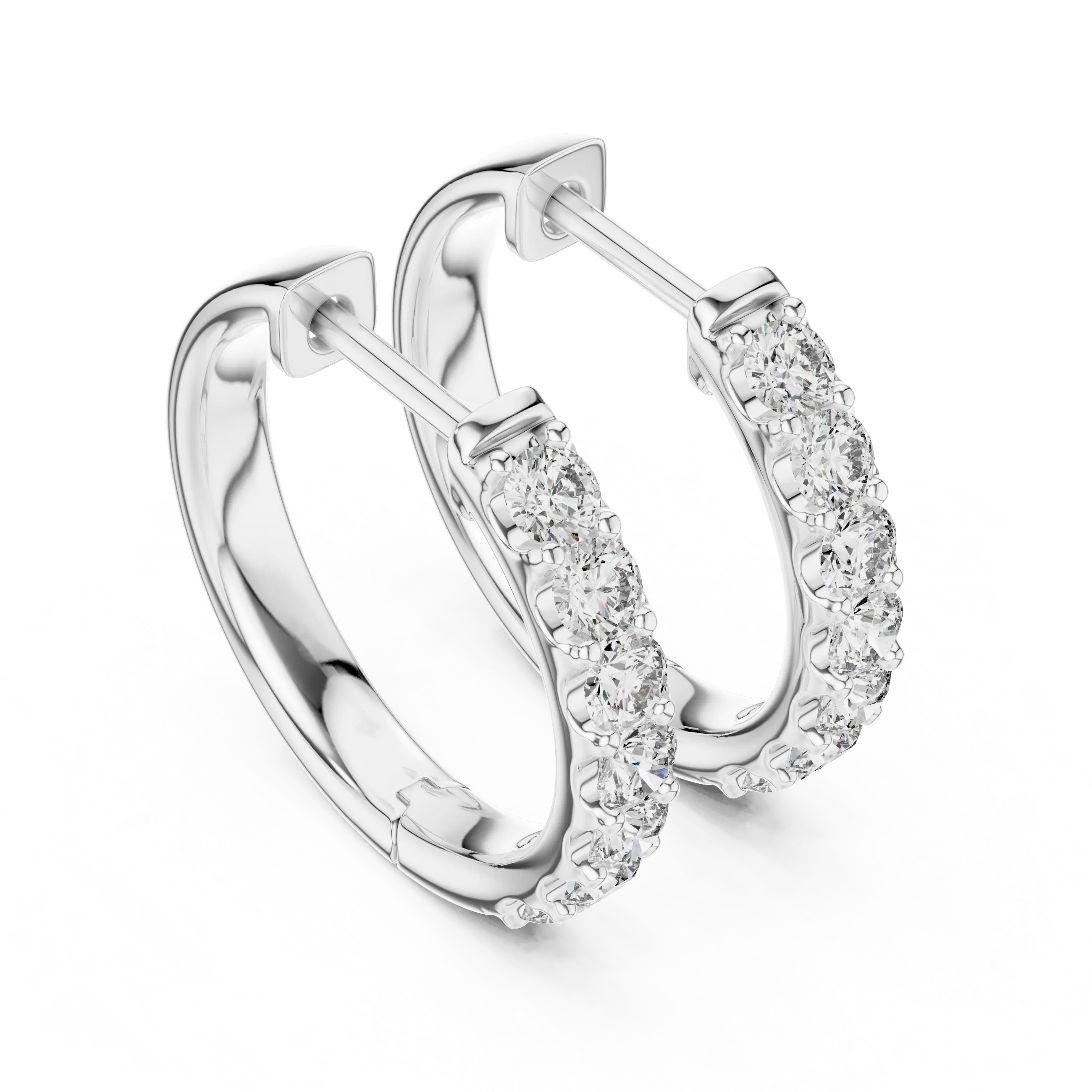 Pair-shot: Round Diamond Hoop Earrings with Pave Setting in 14k White Gold - Lab Grown - Driona Jewels
