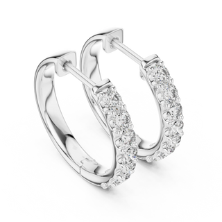 Pair-shot: Round Diamond Hoop Earrings with Pave Setting in 14k White Gold - Lab Grown - Driona Jewels