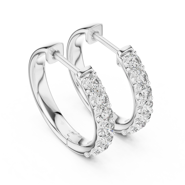 Pair-shot: Round Diamond Hoop Earrings with Pave Setting in 14k White Gold - Lab Grown - Driona Jewels