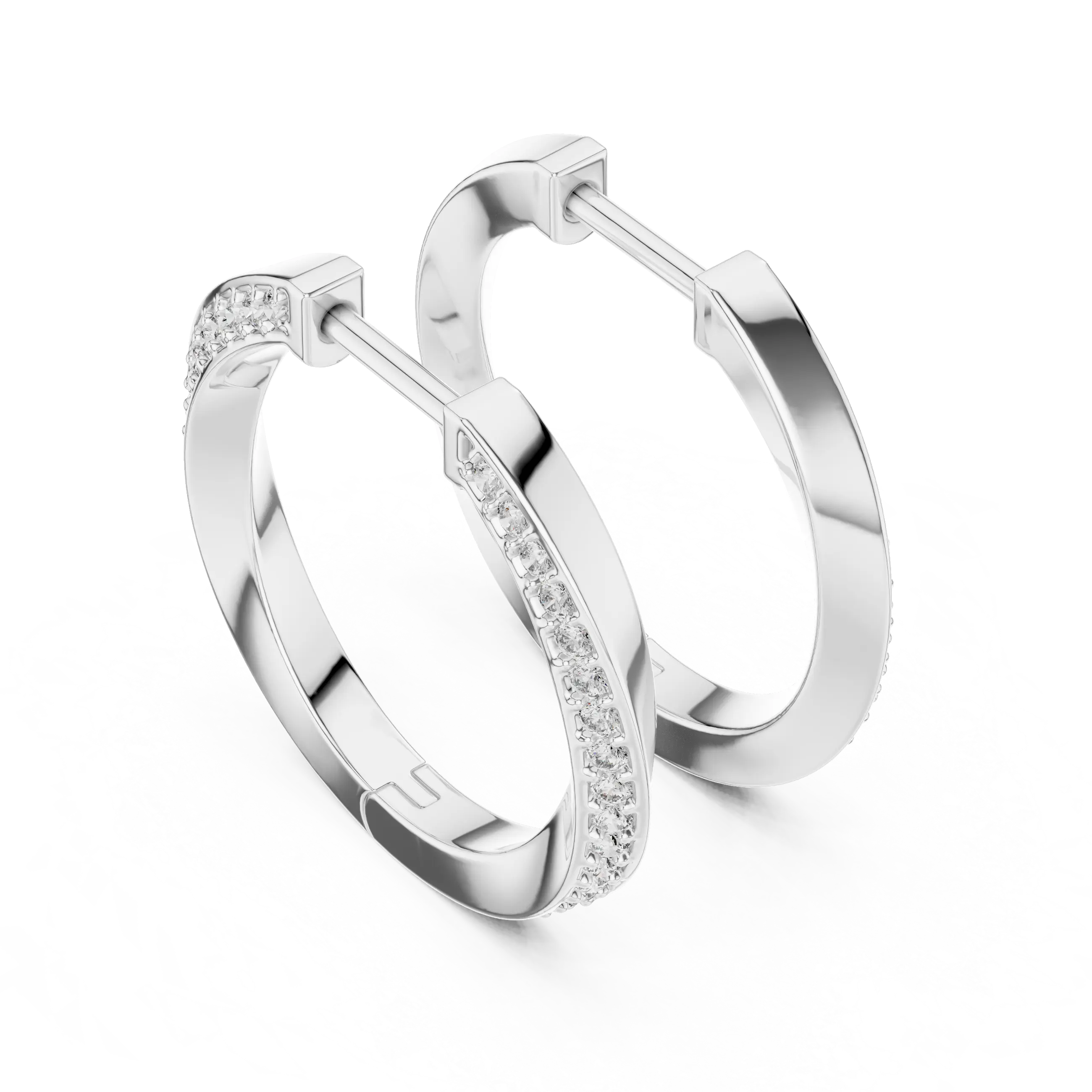 Pair-shot: Round Diamond Hoop Earrings with Pave Setting in 14k White Gold - Lab Grown - Driona Jewels