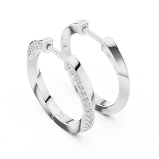 Pair-shot: Round Diamond Hoop Earrings with Pave Setting in 14k White Gold - Lab Grown - Driona Jewels