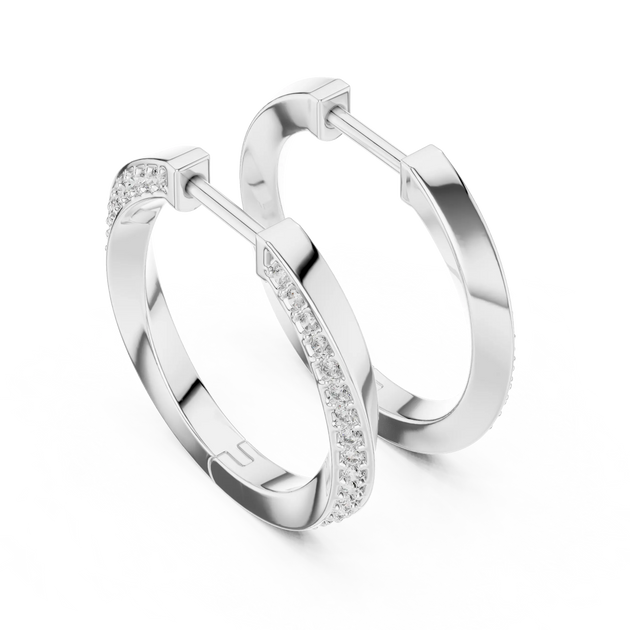 Pair-shot: Round Diamond Hoop Earrings with Pave Setting in 14k White Gold - Lab Grown - Driona Jewels