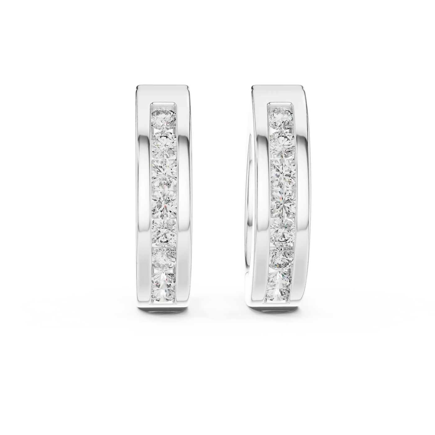 Pair Shot: Round Diamond Hoops with Pave Setting in 14k White Gold - Lab Grown - Driona Jewels