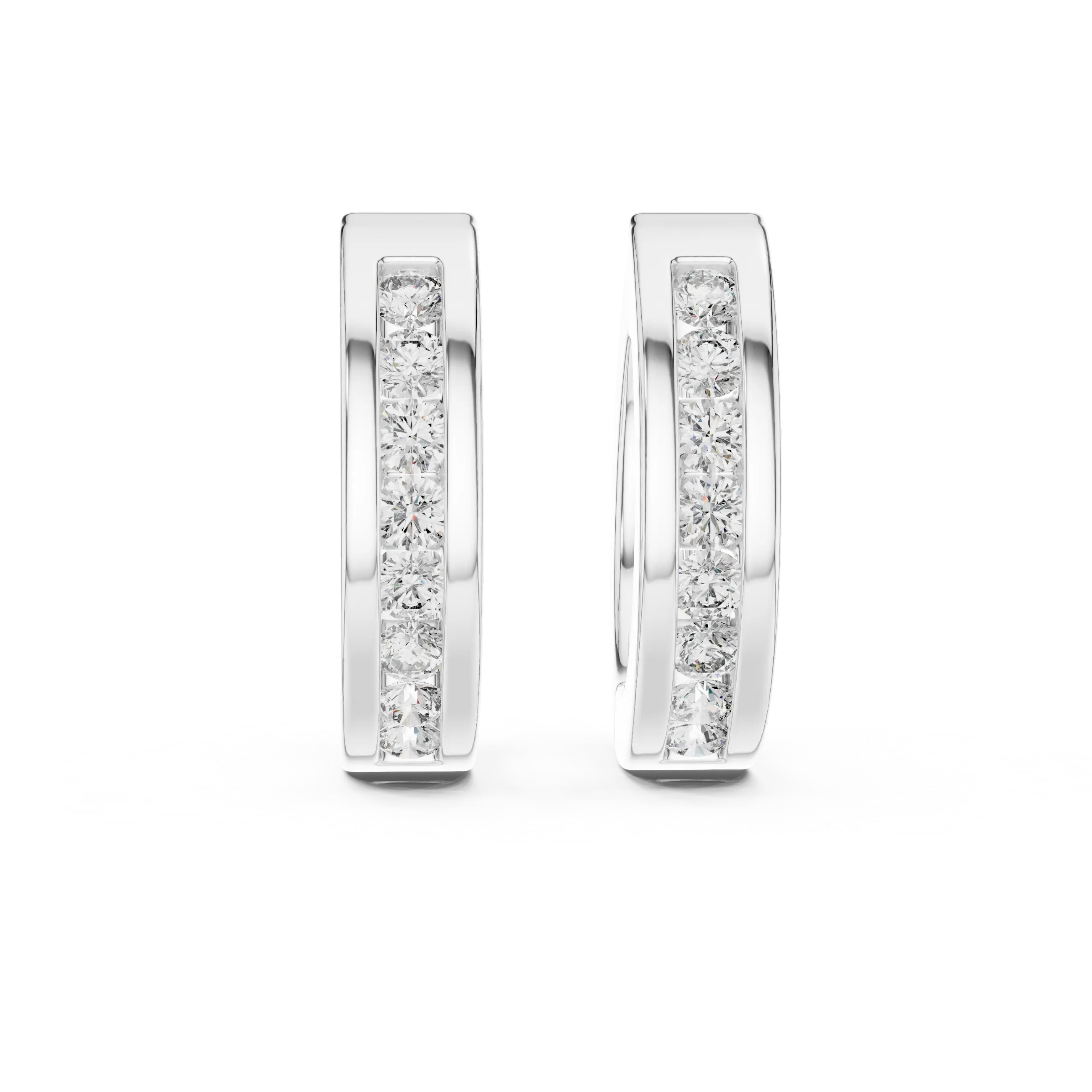 Pair Shot: Round Diamond Hoops with Pave Setting in 14k White Gold - Lab Grown - Driona Jewels