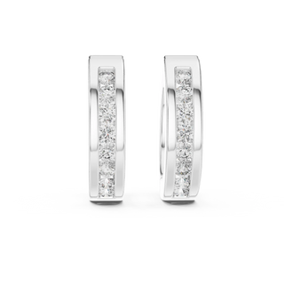 Pair Shot: Round Diamond Hoops with Pave Setting in 14k White Gold - Lab Grown - Driona Jewels