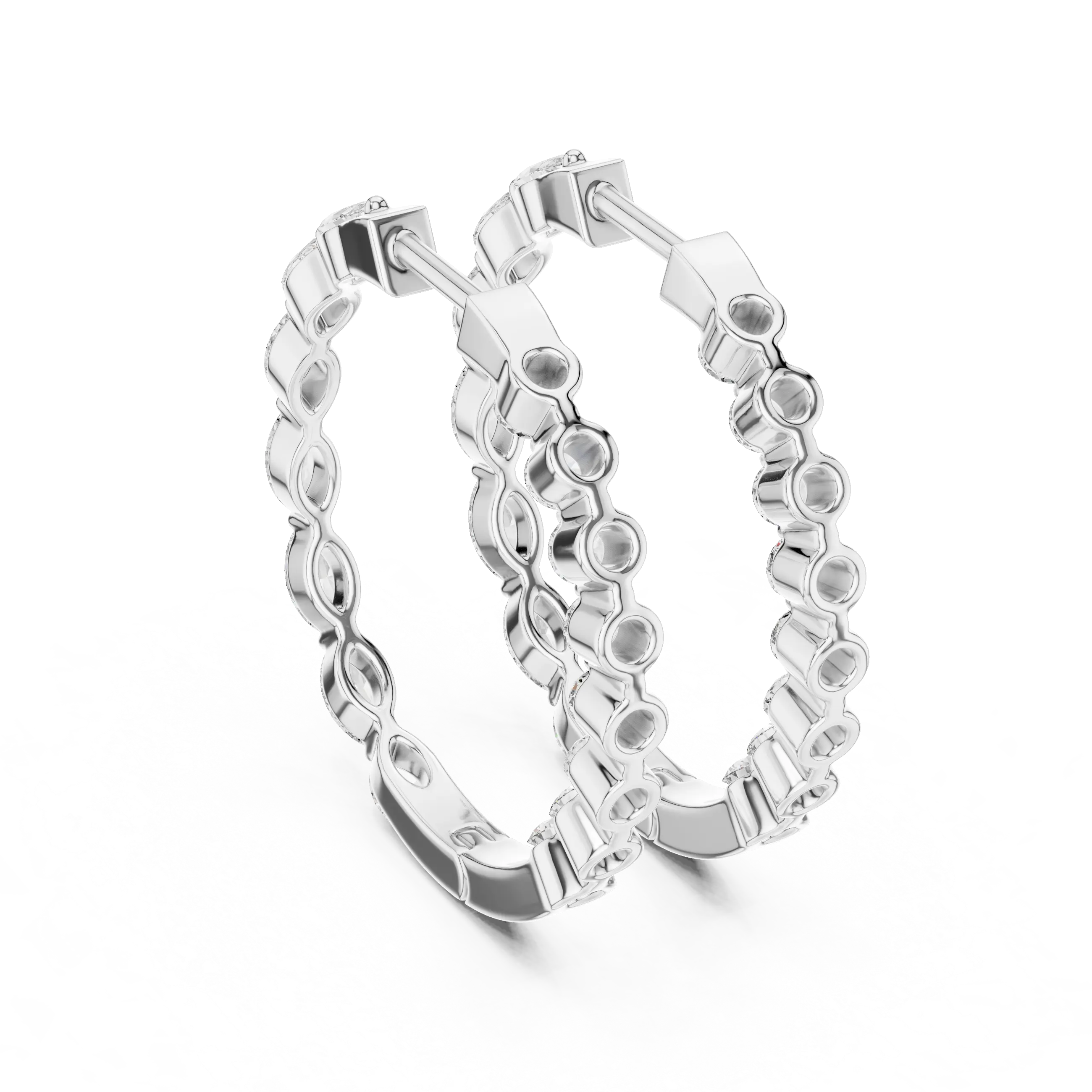 Pair-shot: Round Diamond Hoop Earrings with Pave Setting in 14k White Gold - Lab Grown - Driona Jewels