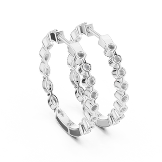 Pair-shot: Round Diamond Hoop Earrings with Pave Setting in 14k White Gold - Lab Grown - Driona Jewels
