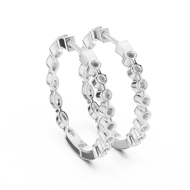 Pair-shot: Round Diamond Hoop Earrings with Pave Setting in 14k White Gold - Lab Grown - Driona Jewels