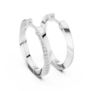 Pair-shot: Round Diamond Hoop Earrings with Pave Setting in 14k White Gold - Lab Grown - Driona Jewels
