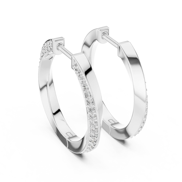 Pair-shot: Round Diamond Hoop Earrings with Pave Setting in 14k White Gold - Lab Grown - Driona Jewels