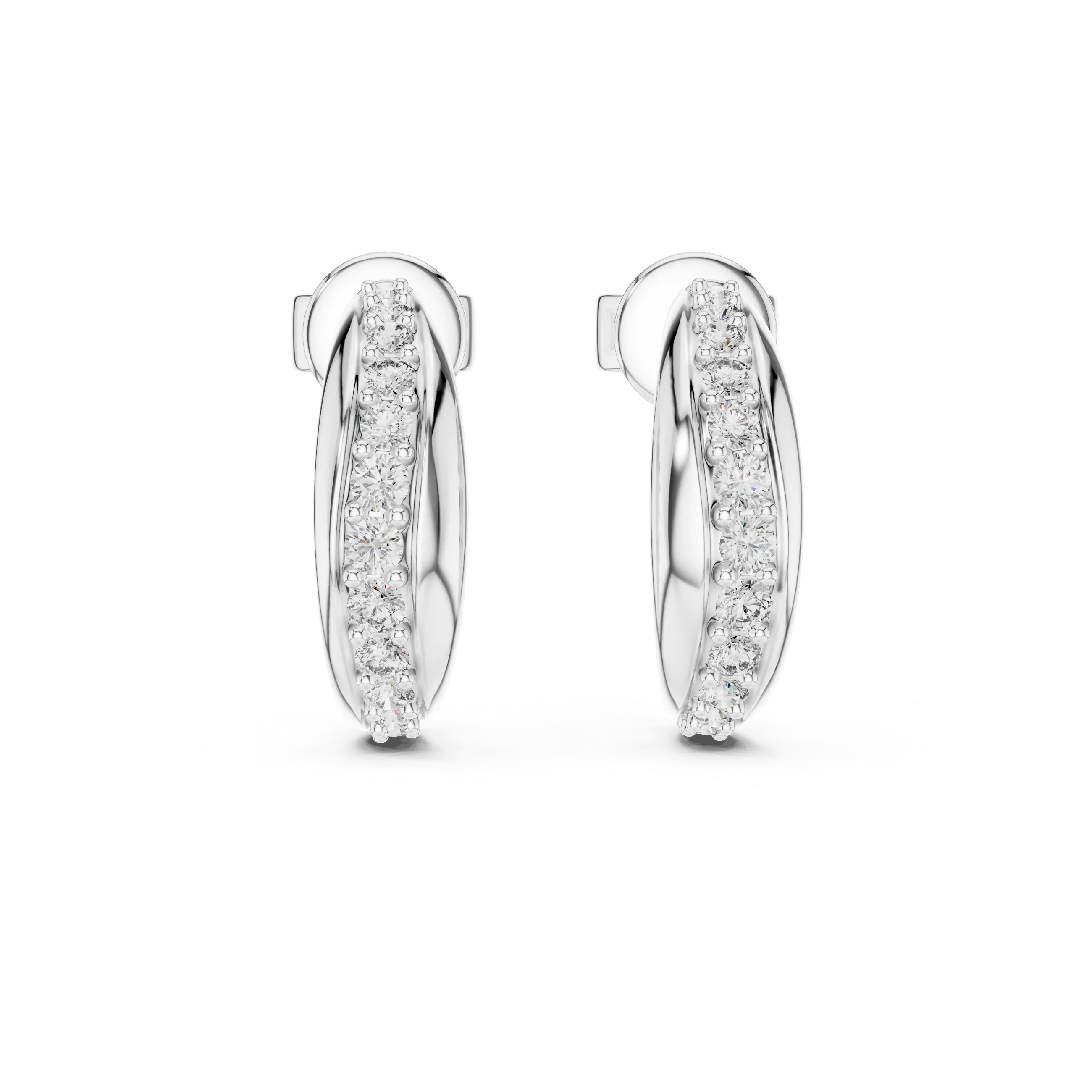 Pair-Shot: Round Diamond Hoop Earrings with Pave Setting in 14k White Gold - Lab Grown - Driona Jewels