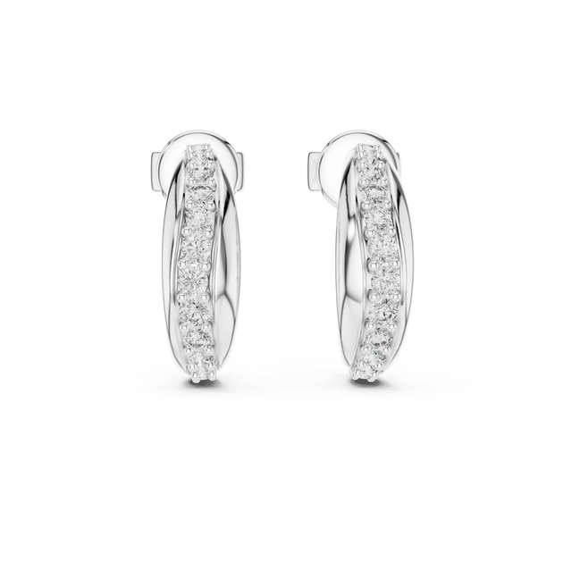 Pair-Shot: Round Diamond Hoop Earrings with Pave Setting in 14k White Gold - Lab Grown - Driona Jewels
