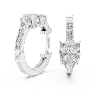 Pair-Shot: Round Diamond Hoop Earrings with Pave Setting in 14k White Gold - Lab Grown - Driona Jewels