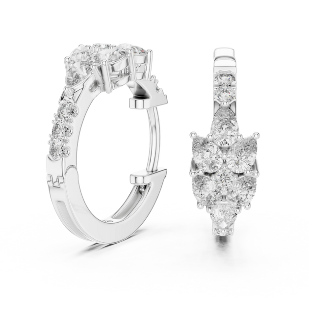 Pair-Shot: Round Diamond Hoop Earrings with Pave Setting in 14k White Gold - Lab Grown - Driona Jewels