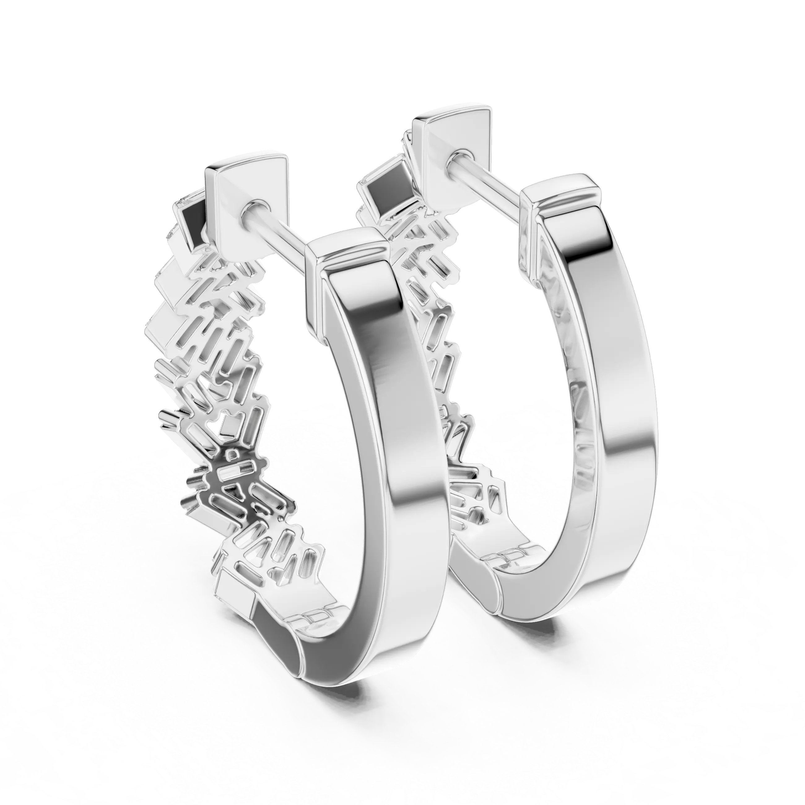 Pair-shot: Round Diamond Hoop Earrings with Pave Setting in 14k White Gold - Lab Grown - Driona Jewels
