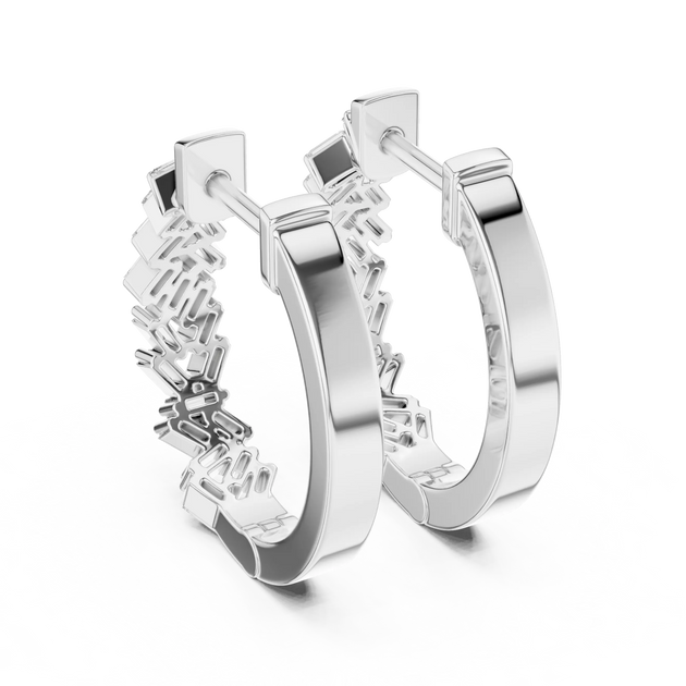 Pair-shot: Round Diamond Hoop Earrings with Pave Setting in 14k White Gold - Lab Grown - Driona Jewels