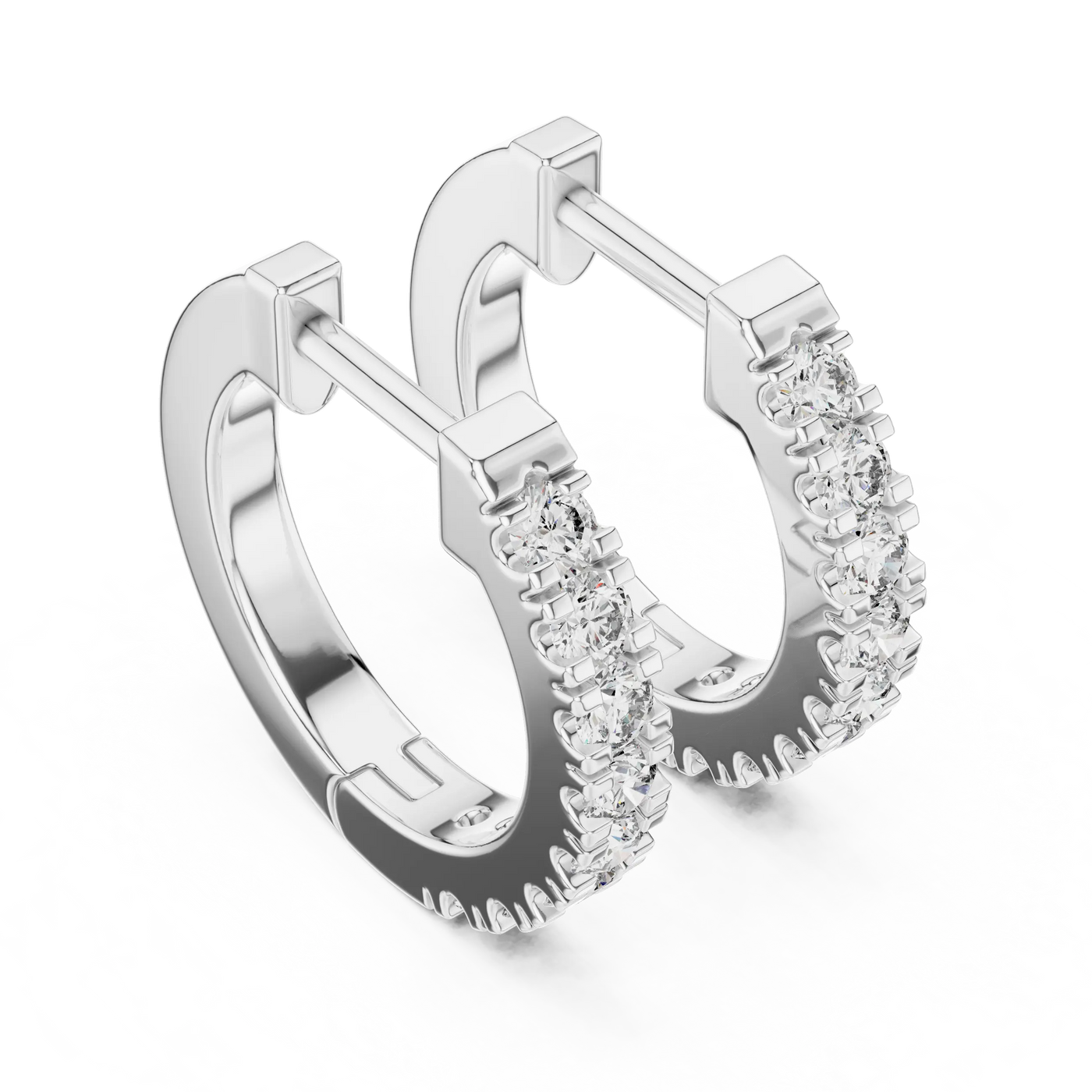 Pair-shot: Round Diamond Hoop Earrings with Pave Setting in 14k White Gold - Lab Grown - Driona Jewels