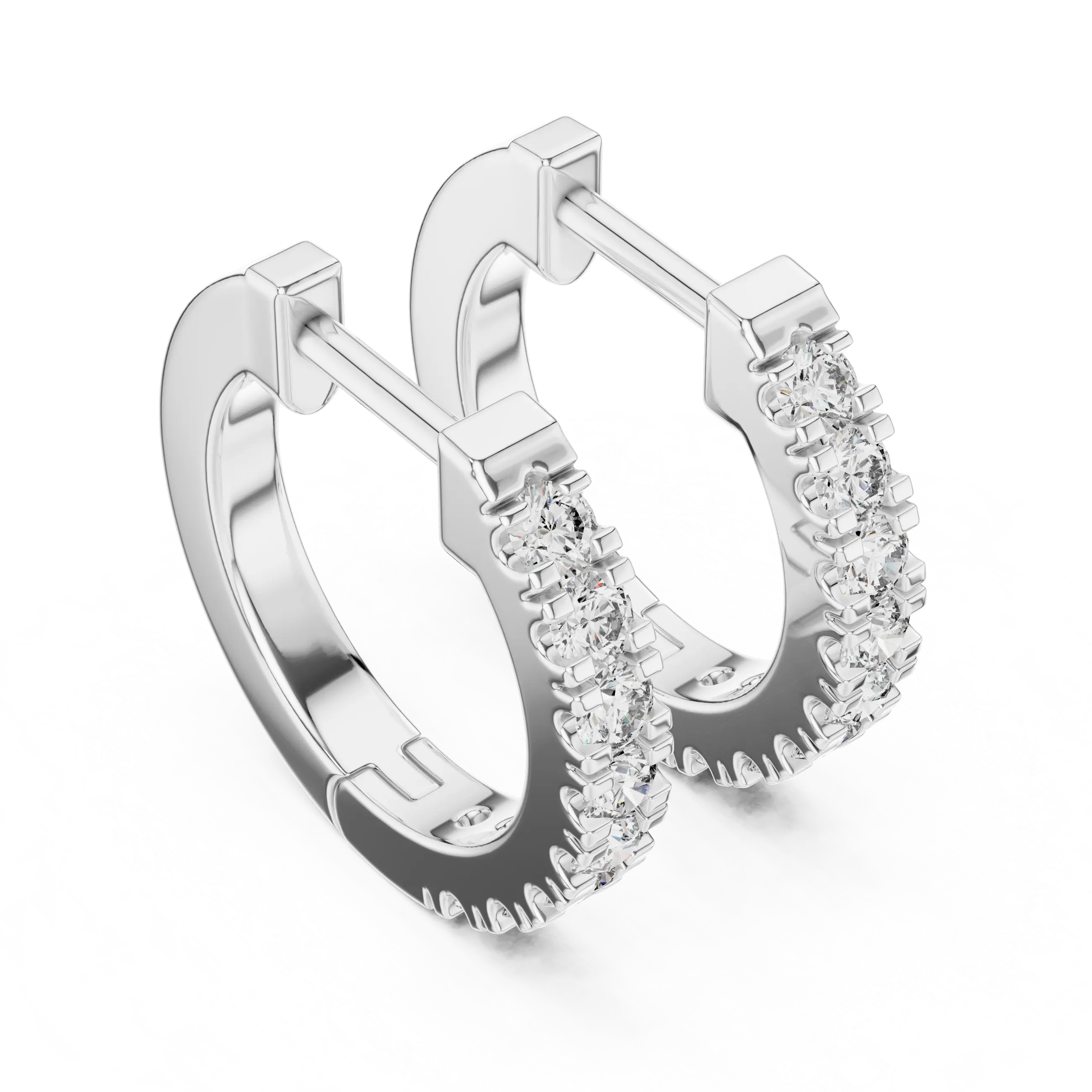 Pair-shot: Round Diamond Hoop Earrings with Pave Setting in 14k White Gold - Lab Grown - Driona Jewels