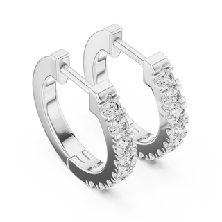 Pair-shot: Round Diamond Hoop Earrings with Pave Setting in 14k White Gold - Lab Grown - Driona Jewels