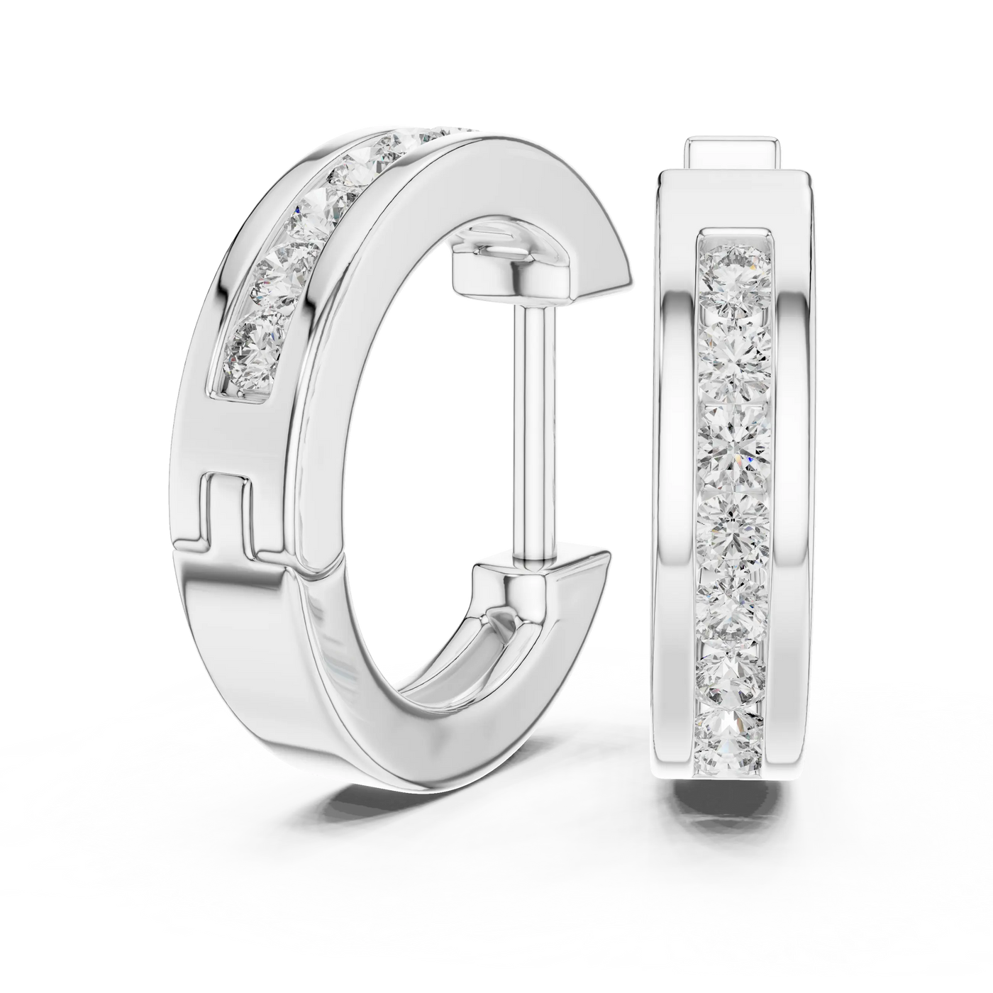 Pair Shot: Round Diamond Hoop Earrings with Pave Setting in 14k White Gold - Lab Grown - Driona Jewels