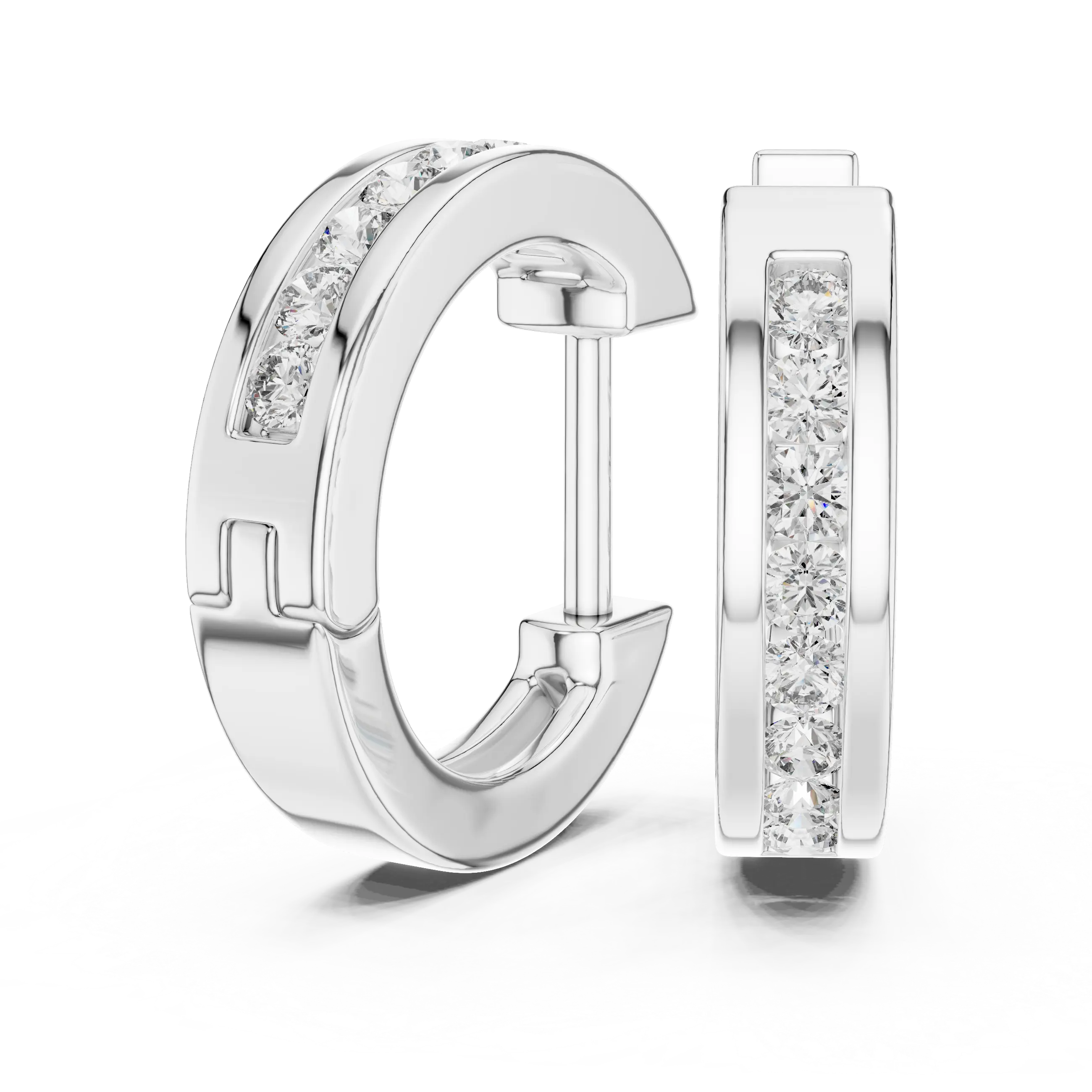 Pair Shot: Round Diamond Hoop Earrings with Pave Setting in 14k White Gold - Lab Grown - Driona Jewels