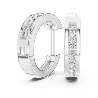Pair Shot: Round Diamond Hoop Earrings with Pave Setting in 14k White Gold - Lab Grown - Driona Jewels