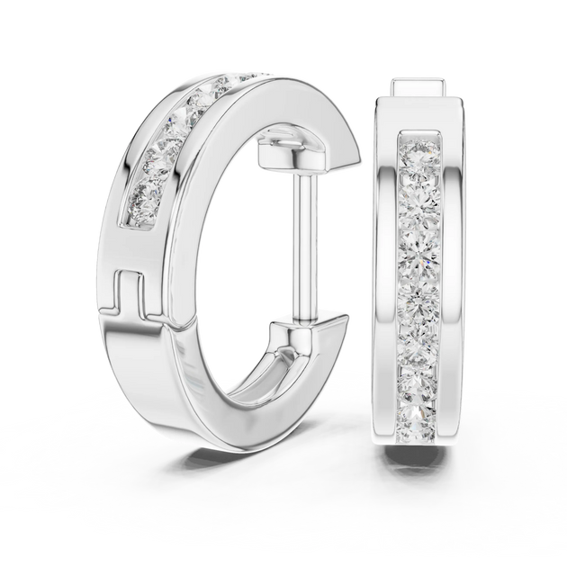 Pair Shot: Round Diamond Hoop Earrings with Pave Setting in 14k White Gold - Lab Grown - Driona Jewels