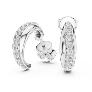 Pair-Shot: Round Diamond Hoop Earrings with Pave Setting in 14k White Gold - Lab Grown - Driona Jewels