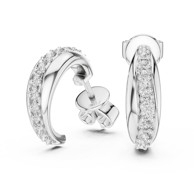 Pair-Shot: Round Diamond Hoop Earrings with Pave Setting in 14k White Gold - Lab Grown - Driona Jewels