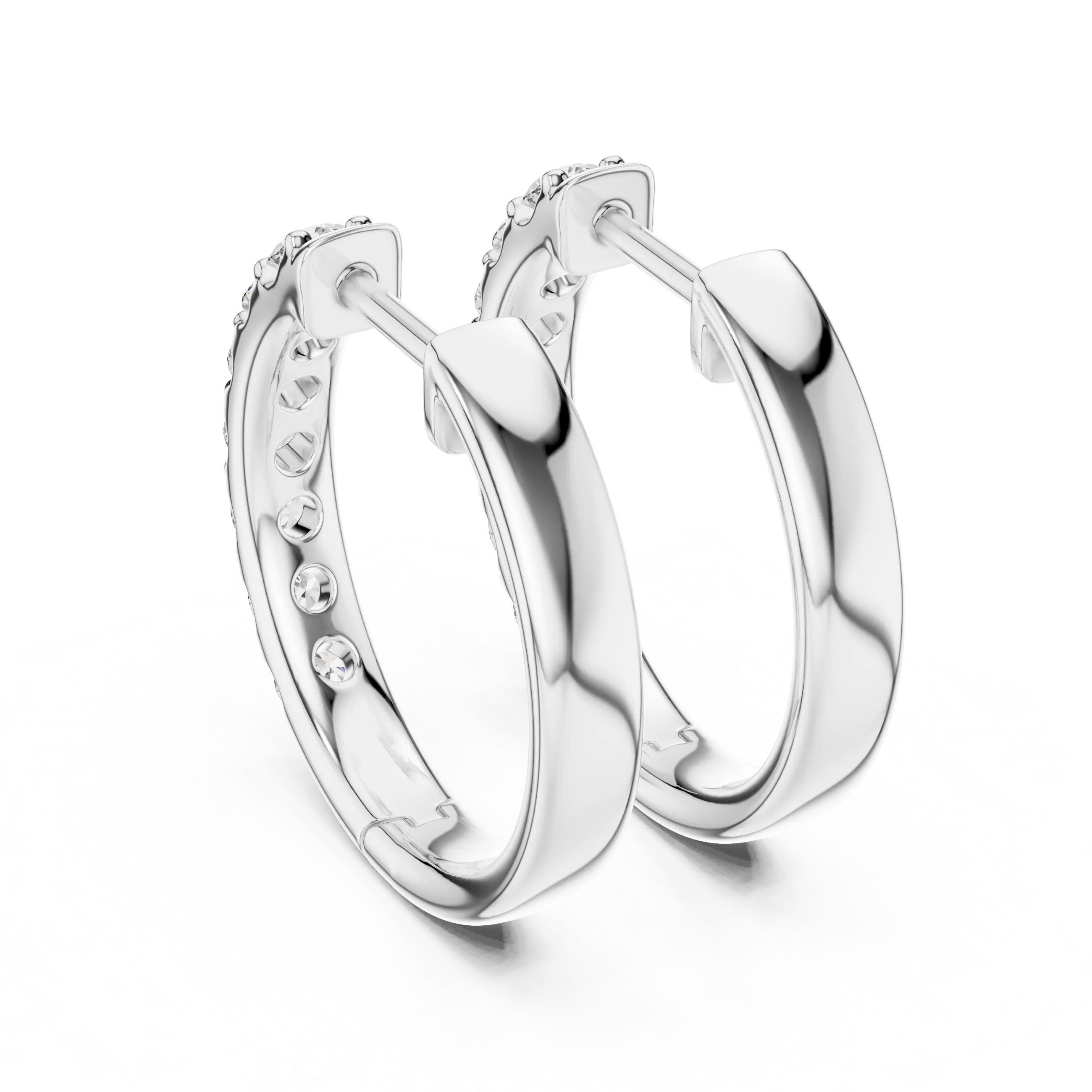 Pair-shot: Round Diamond Hoop Earrings with Pave Setting in 14k White Gold - Lab Grown - Driona Jewels