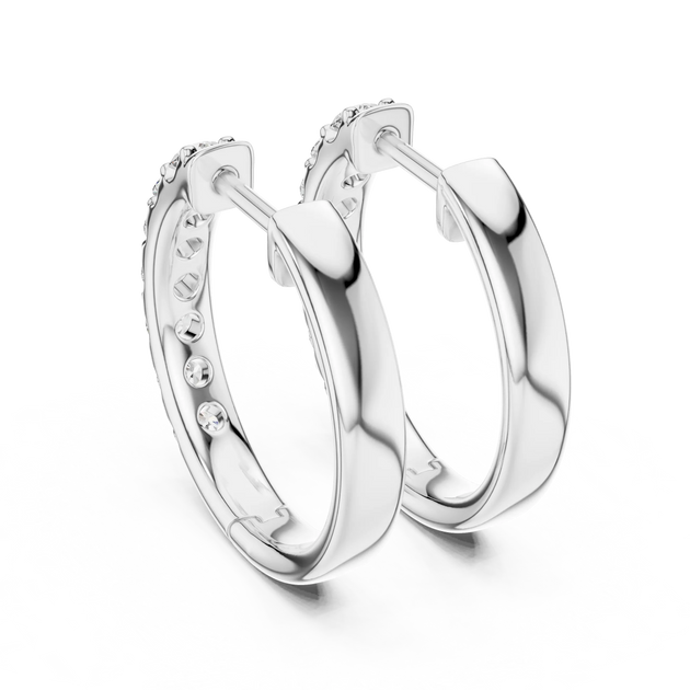 Pair-shot: Round Diamond Hoop Earrings with Pave Setting in 14k White Gold - Lab Grown - Driona Jewels