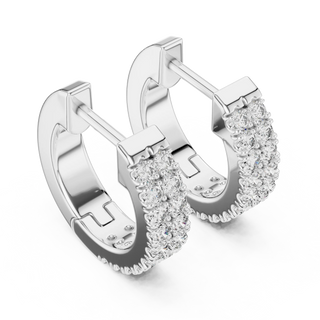 Pair-Shot: Round Diamond Hoop Earrings with Pave Setting in 14k White Gold - Lab Grown - Driona Jewels