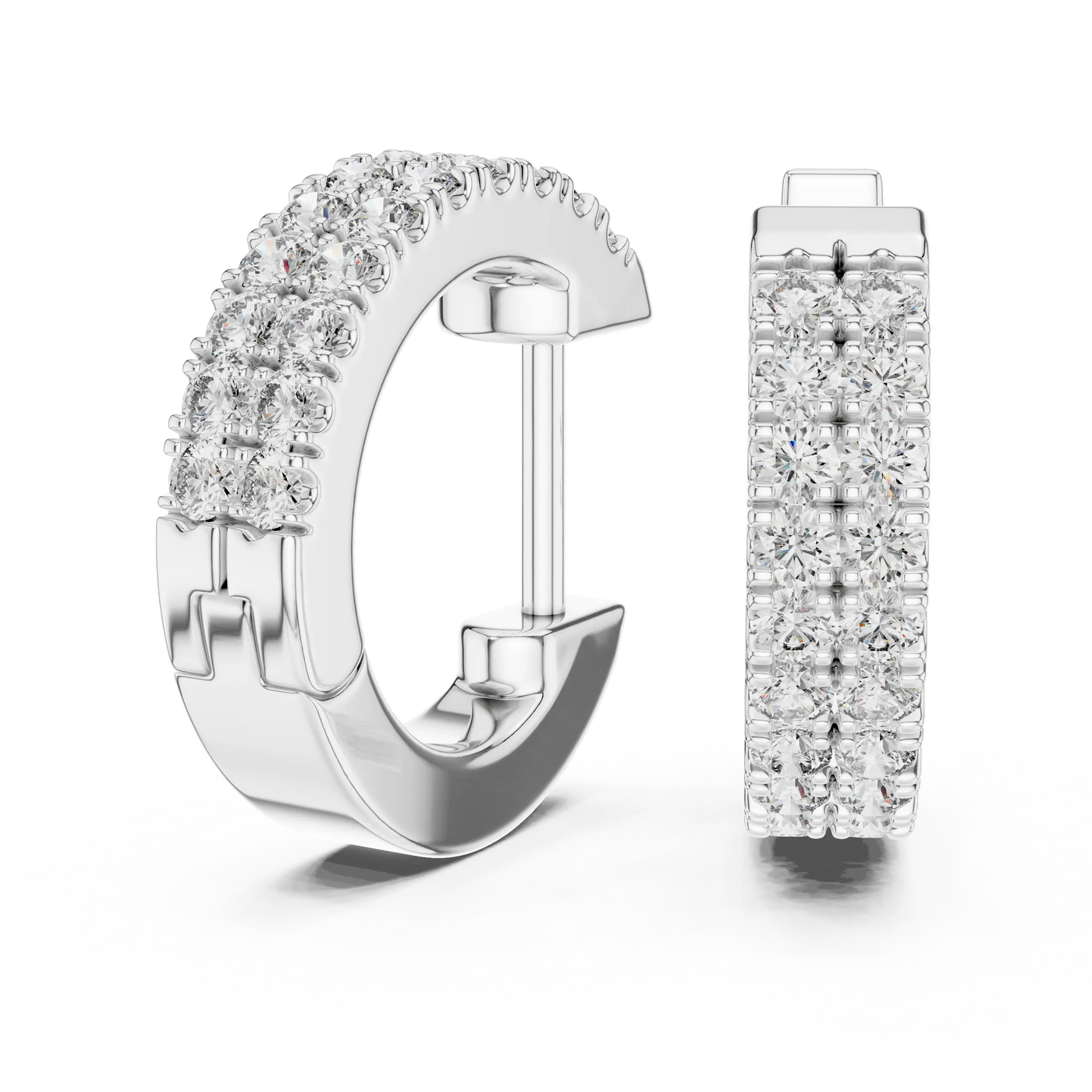 Pair-Shot: Round Diamond Hoop Earrings with Pave Setting in 14k White Gold - Lab Grown - Driona Jewels