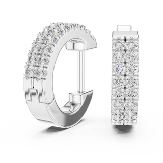 Pair-Shot: Round Diamond Hoop Earrings with Pave Setting in 14k White Gold - Lab Grown - Driona Jewels