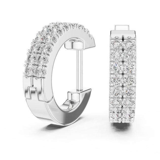 Pair-Shot: Round Diamond Hoop Earrings with Pave Setting in 14k White Gold - Lab Grown - Driona Jewels