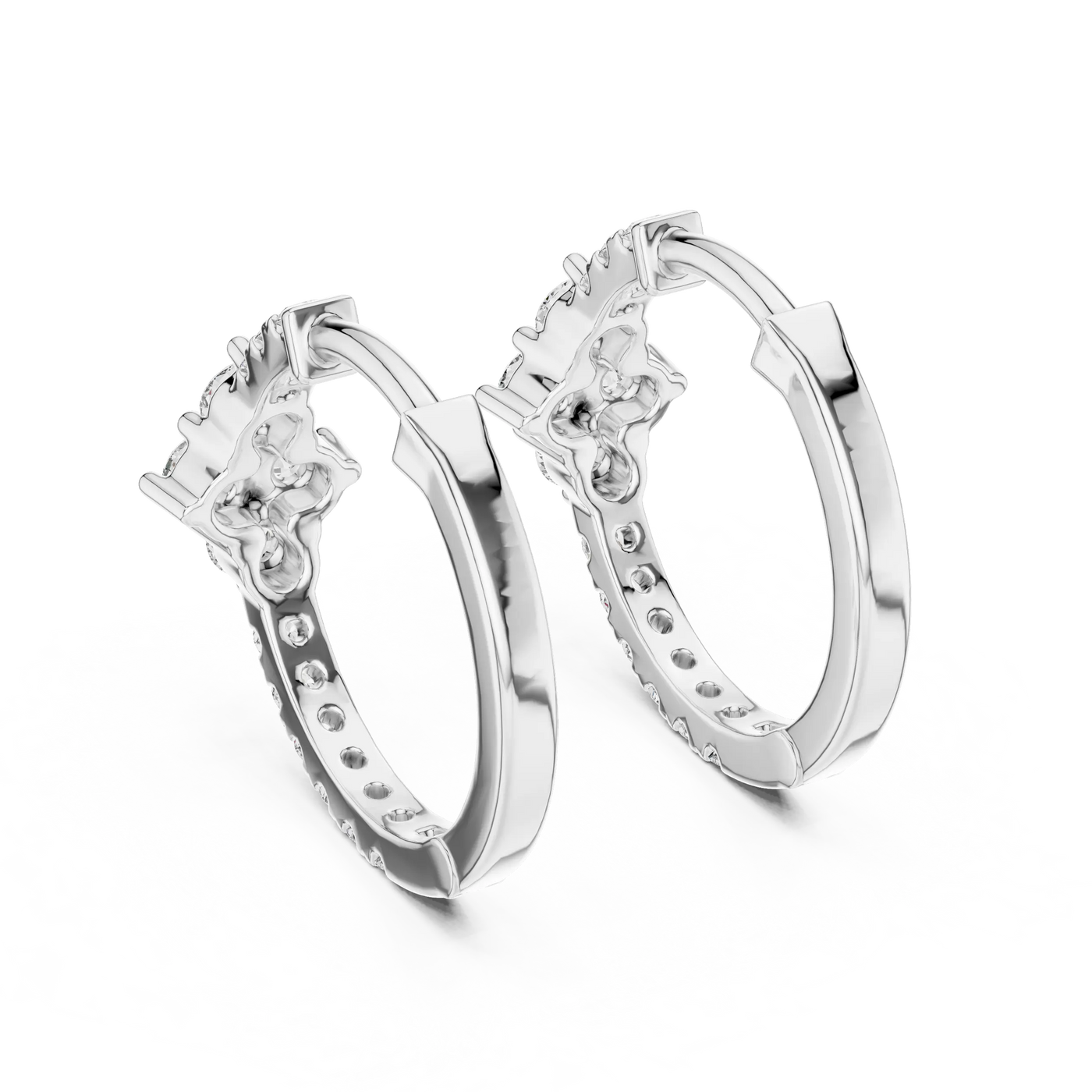 Pair-Shot: Round Diamond Hoop Earrings with Pave Setting in 14k White Gold - Lab Grown - Driona Jewels